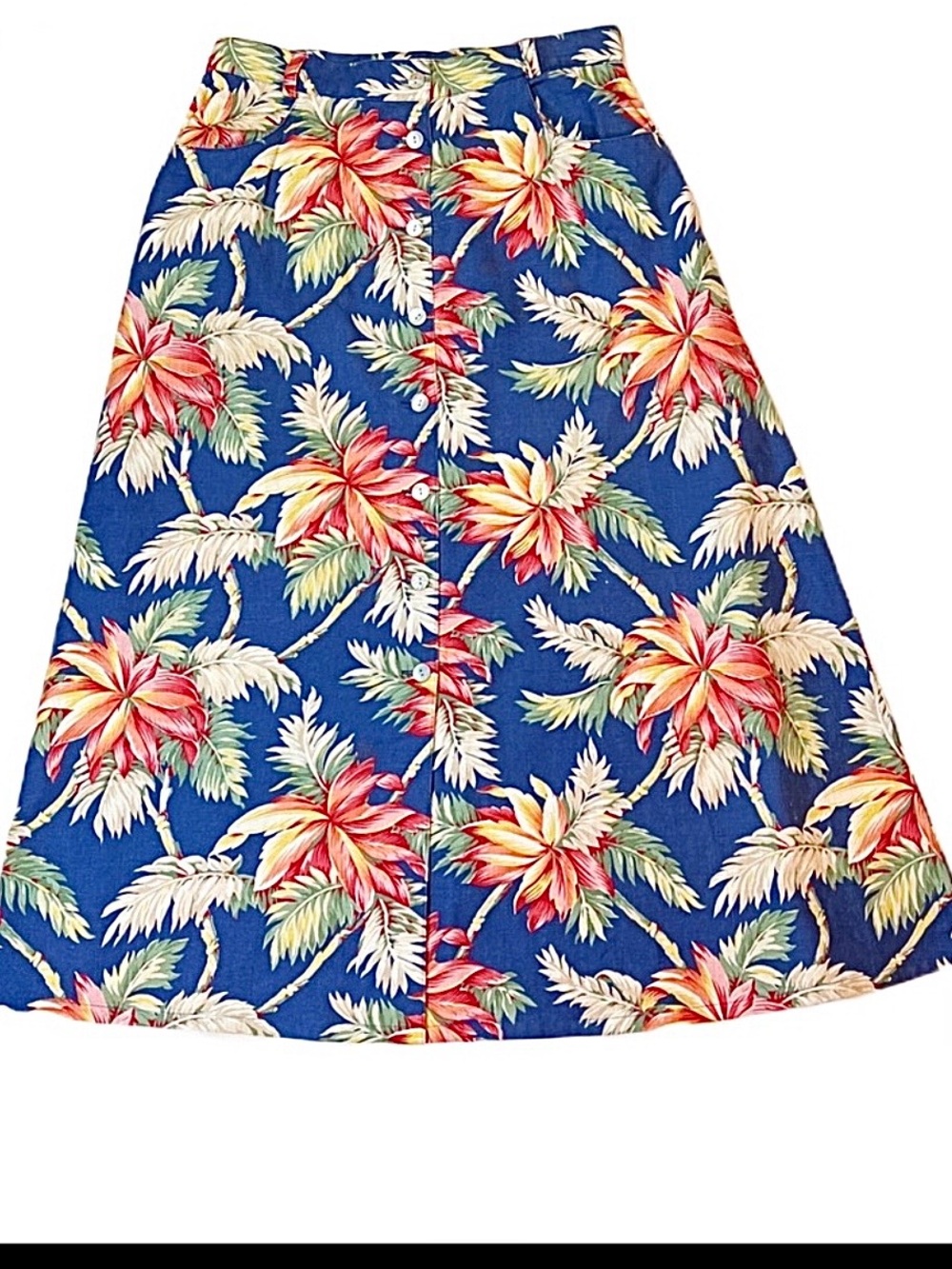 Cambridge Country Vintage Linen & Cotton Blue Floral Print A-line Skirt Size 10